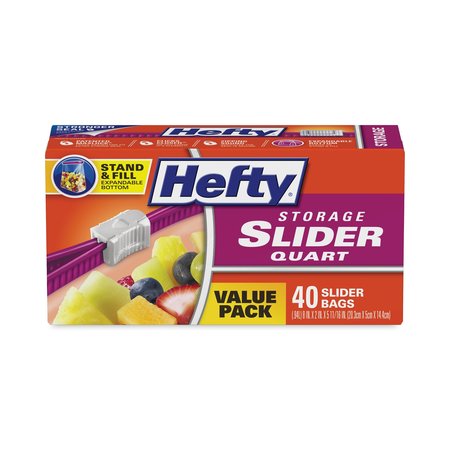 HEFTY Slider Bags, 1 qt, 1.5 mil, 4.38" x 8.5", Clear, PK40 R81240